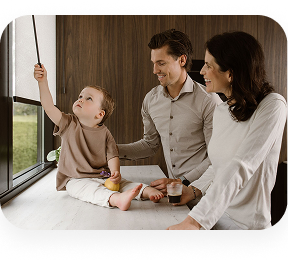 Modern kitchen with roller blinds